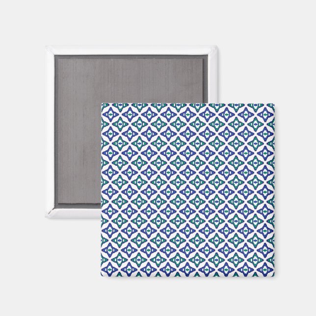 ein blaues und grünes Muster mit weißem Hintergrun Magnet (Vorderseite/Rückseite)