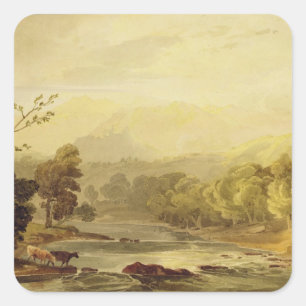 Ein Blick auf die Brathay in der Nähe von Amblesid Quadratischer Aufkleber