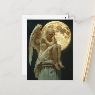 Ein blonder Engel und der Mond Postkarte