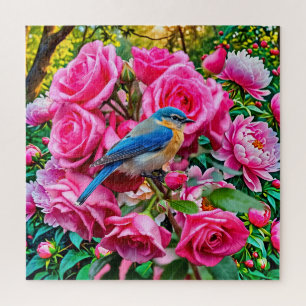 Ein Bluebird auf Rose Puzzle
