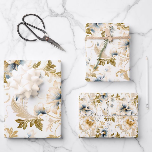 Ein Blumendesign für Hochzeiten 3 Geschenkpapier Set (Vorderseite)
