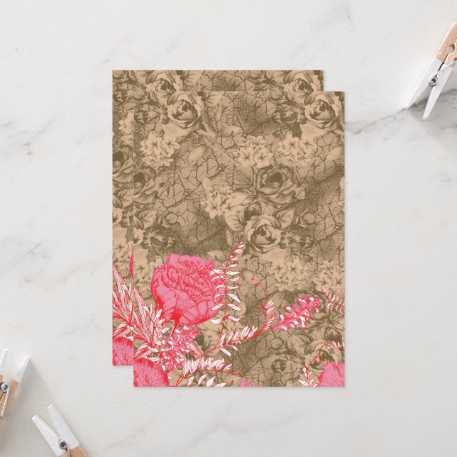 Ein blumengeschmücktes Design mit blühenden rosafa Einladung (Vorderseite/Rückseite Beispiel)