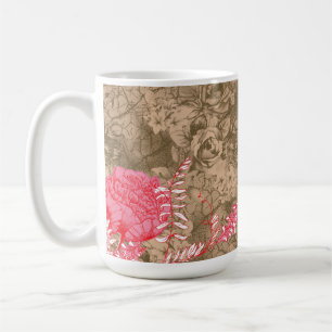 Ein blumengeschmücktes Design mit blühenden rosafa Kaffeetasse
