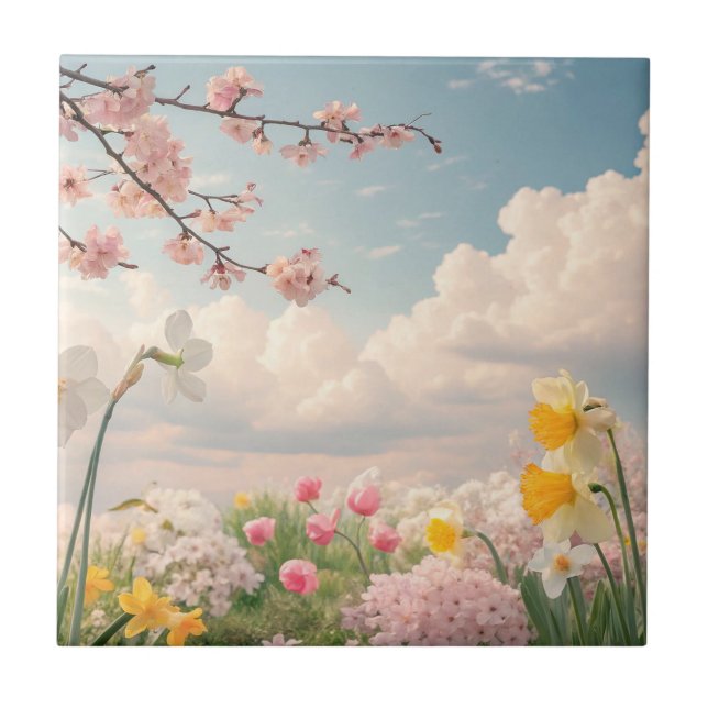 Ein Blumenhintergrund im Frühling Fliese (Vorderseite)