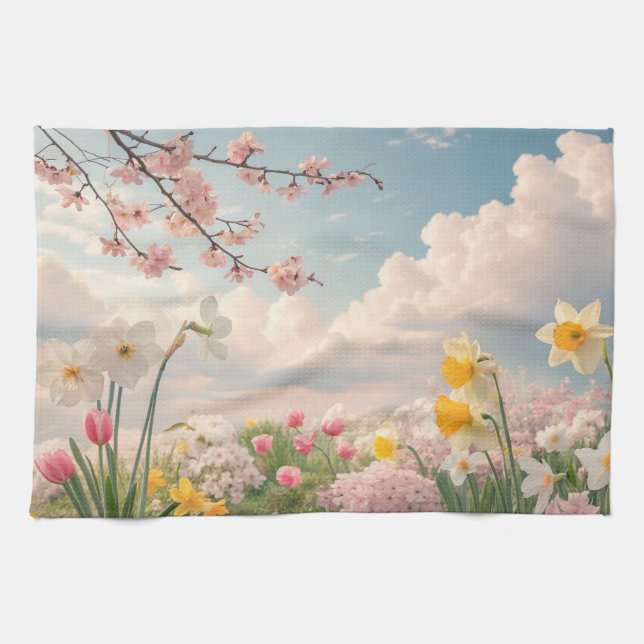 Ein Blumenhintergrund im Frühling Geschirrtuch (Horizontal)