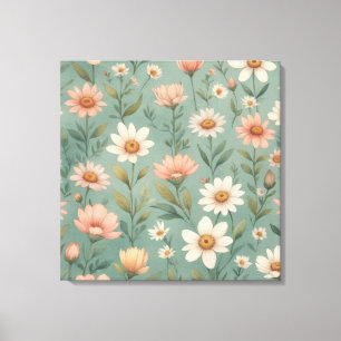 ein Blumenmuster auf blauem Hintergrund vintage Leinwanddruck