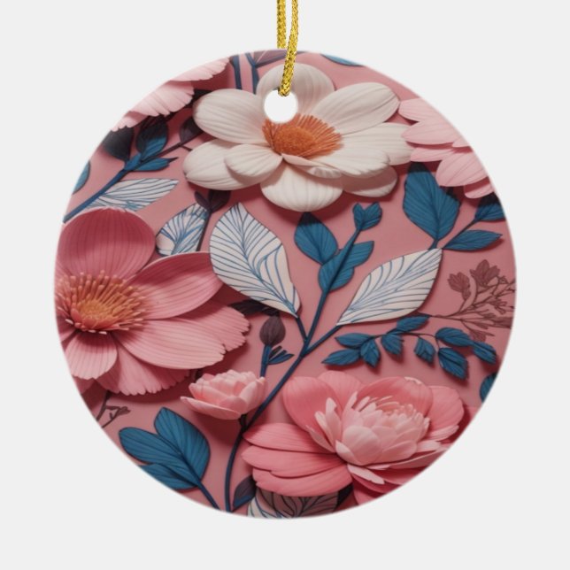 Ein Blumenmuster mit rosa Hintergrund Keramik Ornament (Vorne)