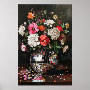 Ein Blumenstrauß in einer Disco-Kugel-Vase Vintage Poster