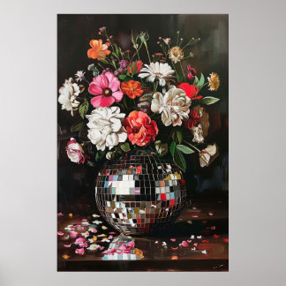 Ein Blumenstrauß in einer Disco-Kugel-Vase Vintage Poster
