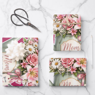 Ein Blumenstrauß in einer Gießkanne für Mama Geschenkpapier Set