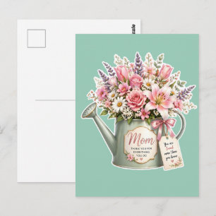 Ein Blumenstrauß in einer Gießkanne für Mama Postkarte