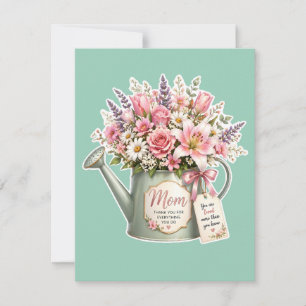 Ein Blumenstrauß in einer Gießkanne für Mama  RSVP Karte