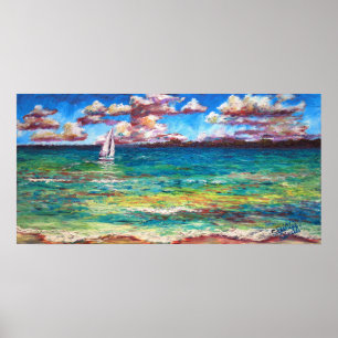 Ein Boot auf dem jamaikanischen Meer Poster