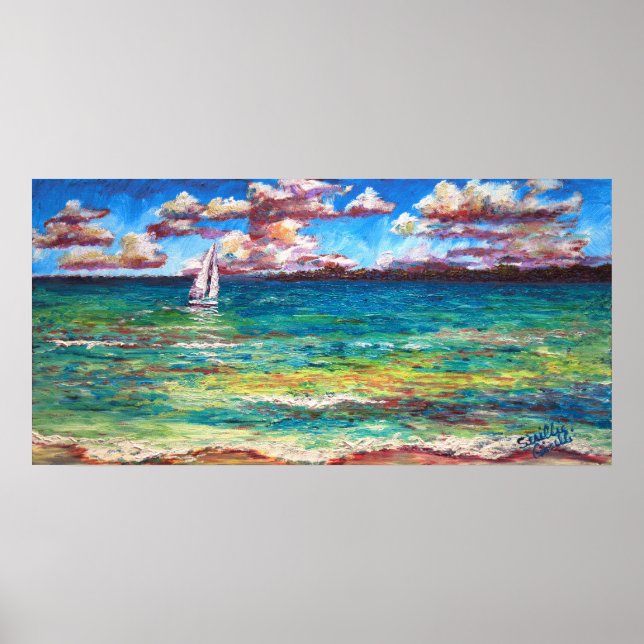 Ein Boot auf dem jamaikanischen Meer Poster (Vorne)