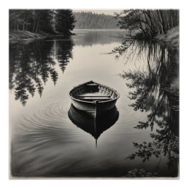 Ein Boot im Fluss Poster