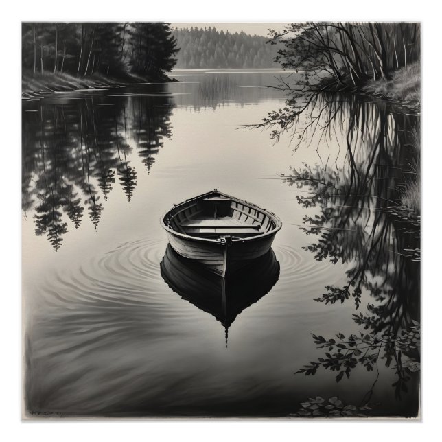 Ein Boot im Fluss Poster (Vorderseite)