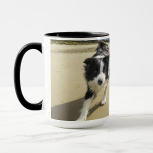Ein Border-Collie-Hund, der auf den Strand läuft Tasse