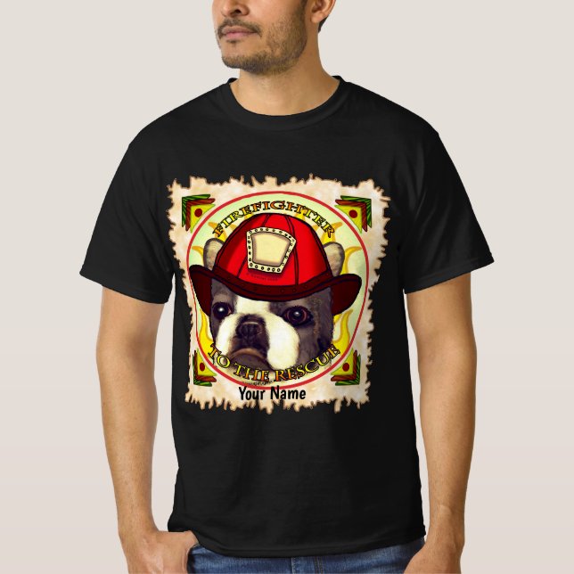 Ein Boston Terrier Feuerwehrmann T-Shirt (Vorderseite)