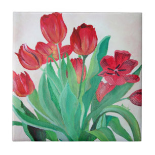 Ein Bouquet mit roten Tulips Fliese