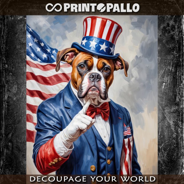 Ein Boxerhund als Uncle Sam mit US-Flagge - Seidenpapier (Von Creator hochgeladen)