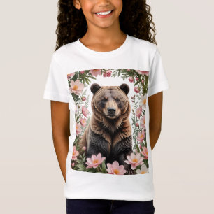 Ein brauner Bär umgeben von rosa Bitterroot-Blume T-Shirt