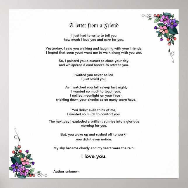 Ein Brief von einem Freund Poster (Vorne)