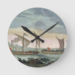Ein Brigantine, der Verfolgung zu einem Felucca Runde Wanduhr
