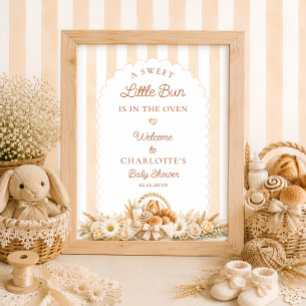 Ein Brötchen im Ofen Backwaren Babyparty Willkomme Poster