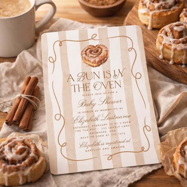 Ein Brötchen im Ofen Zimtschnecken-Motto-Baby-Part Einladung (A Bun in the Oven Cinnamon Roll Theme Baby Shower Invitation)