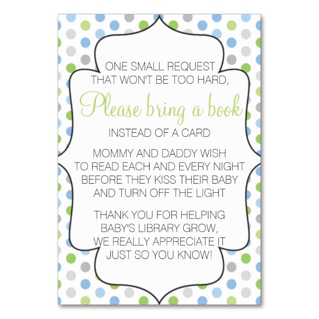 Ein Buch anstelle einer Karteneinlage mitbringen Tischnummer (Vorderseite)