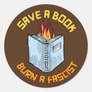 Ein Buch Burn a Faschist gerettet Runder Aufkleber