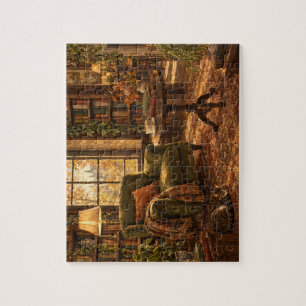 Ein Buch und ein ruhiger Becher Kuschelige Lesecke Puzzle
