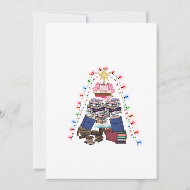 Ein Buch Weihnachtsbaum und Lichter für Leser. Einladung (Vorderseite)