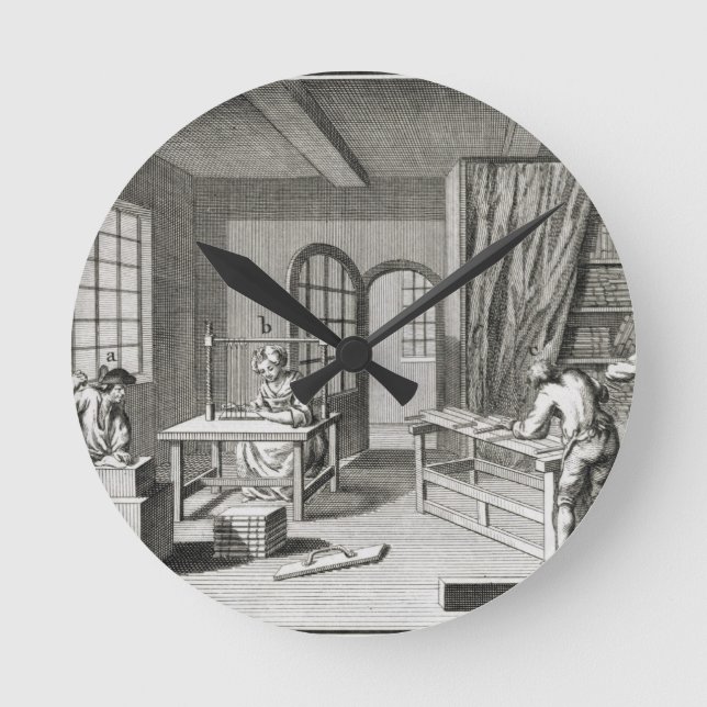 Ein Buchmacher-Workshop, aus der "Enzyklopädie des Runde Wanduhr (Vorderseite)