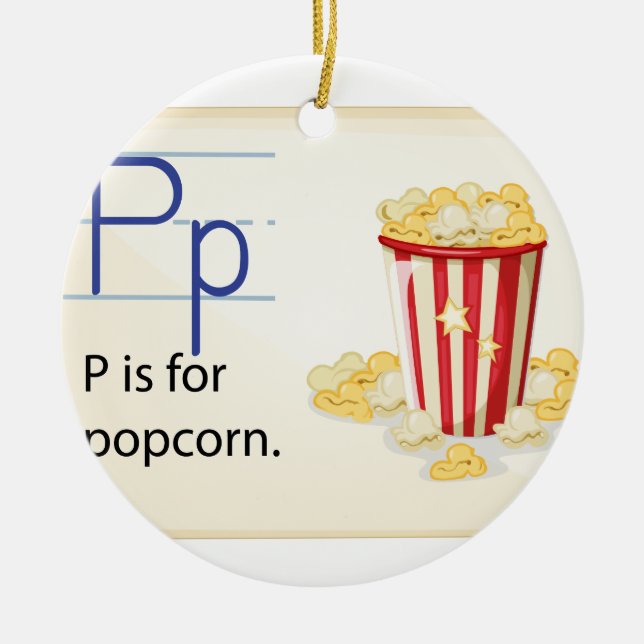 Ein Buchstabe P für Popcorn Keramikornament (Vorne)
