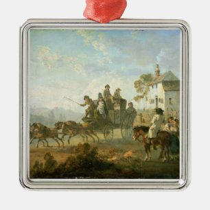 Ein Bühne-Zug auf einer Land-Straße, 1792 (Öl a Ornament Aus Metall