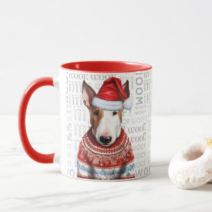 Ein Bull Terrier Santa in einem Pullover Hintergru Tasse
