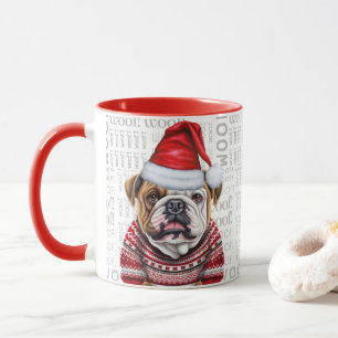 Ein Bulldog-Weihnachtsmann in einem Pullover auf H Tasse