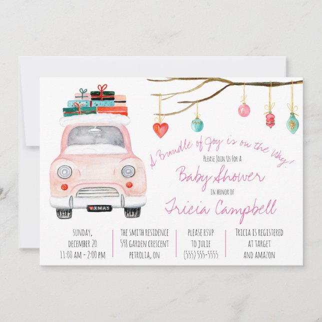 Ein Bündel von Freude ist unterwegs! Pink Baby Dus Einladung (Vorderseite)