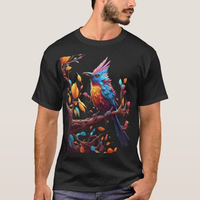 Ein bunter Vogel ein Baumzweig. Vector Art T-Shirt (Vorderseite)