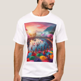 ein buntes Bild von Menschen in einem See mit eine T-Shirt