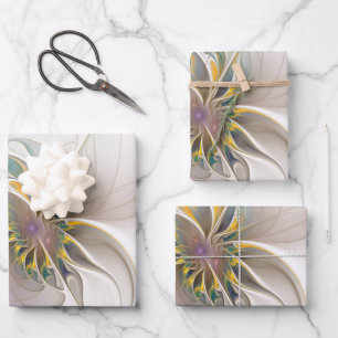 Ein buntes Fraktal-Ornament. Abstrakte Blume Geschenkpapier Set