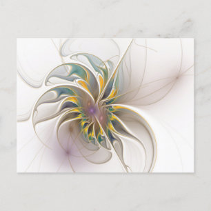 Ein buntes Fraktal-Ornament. Abstrakte Blume Postkarte