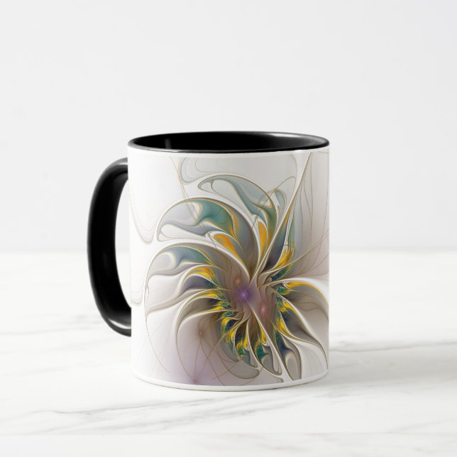 Ein buntes Fraktal-Ornament. Abstrakte Blume Tasse (Vorderseite Links)