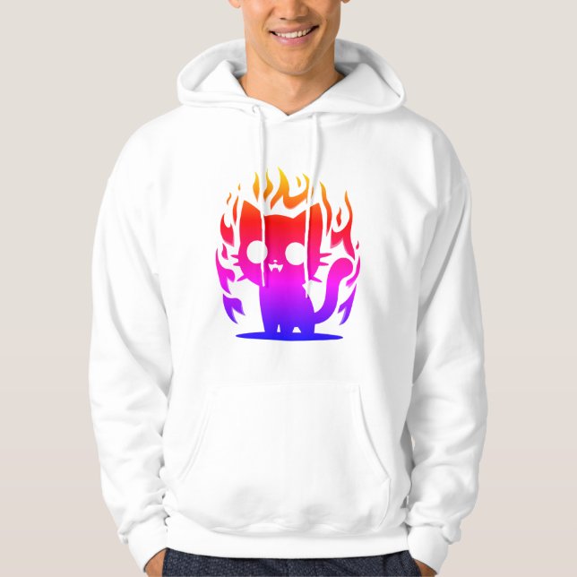 ein buntes Silhouette Cat Mem Hoodie (Vorderseite)