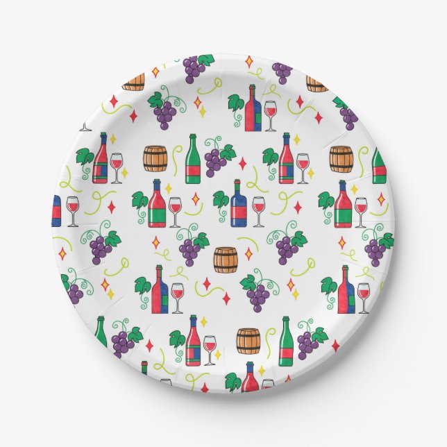 Ein buntes weinbezogenes Muster Pappteller (Vorderseite)