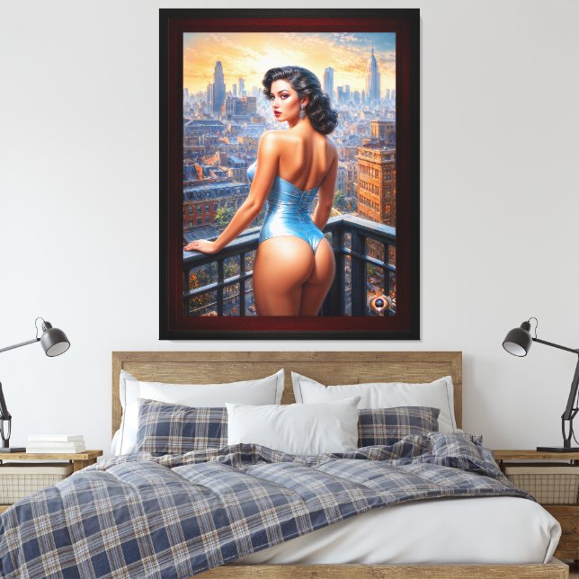 Ein Button nach oben Girl View at Dusk AI Art von  Leinwanddruck (Insitu (Schlafzimmer))