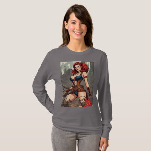 Ein Button-Up-Heldin in einer postapokalyptischen T-Shirt