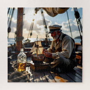Ein Captain Gebäude ein Schiff in einer Flasche Puzzle
