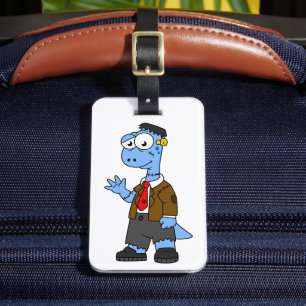 Ein Cartoon Brontosaurier verkleidete sich als Fra Gepäckanhänger